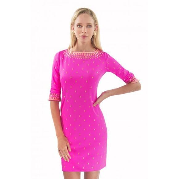 Gretchen Scott Rocket Girl Dress Hot Pink Embroidered Metallic Women Small - Picture 1 of 14